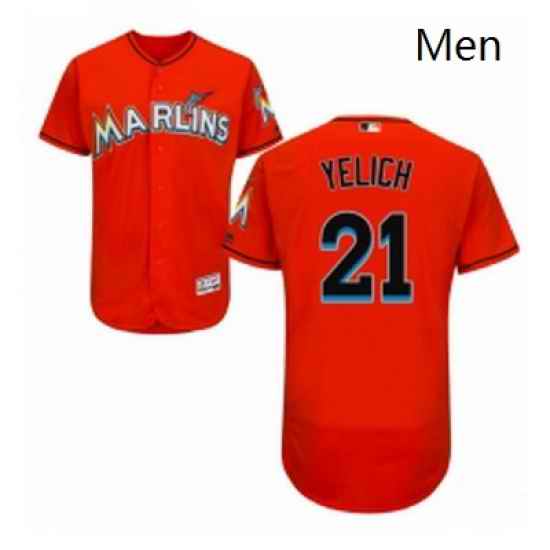 Mens Majestic Miami Marlins 21 Christian Yelich Orange Flexbase Authentic Collection MLB Jersey